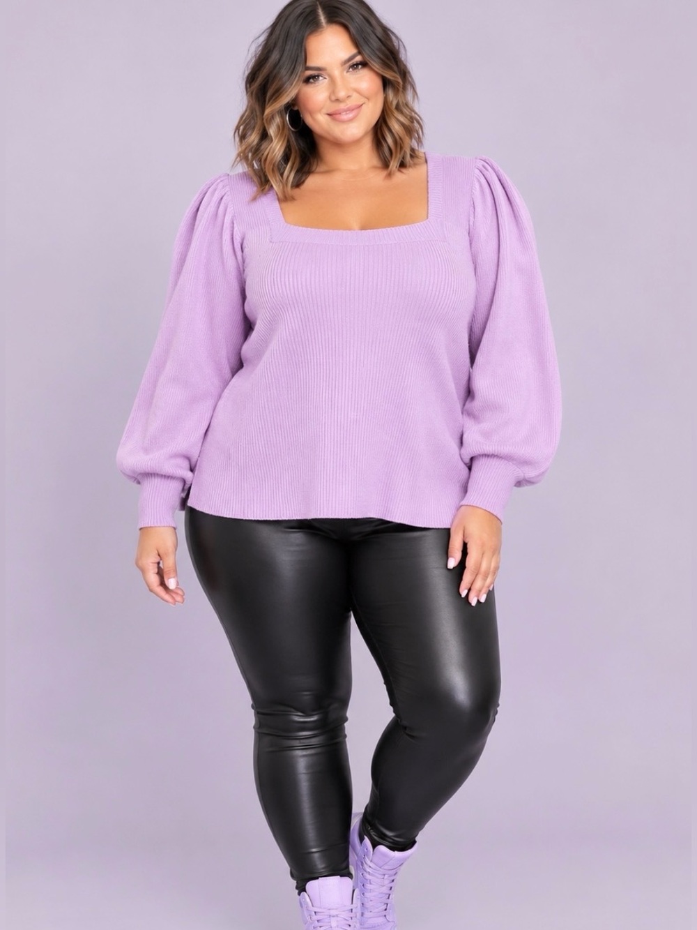 Vero Moda Curve Square-Neck Lavender Ribbed Knit Sweater Womens Size 2X